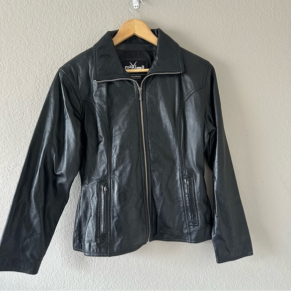 Wilsons Leather Maxima Black Moto Jacket Women’s M Zip Up Classic Biker Style - Picture 3 of 16